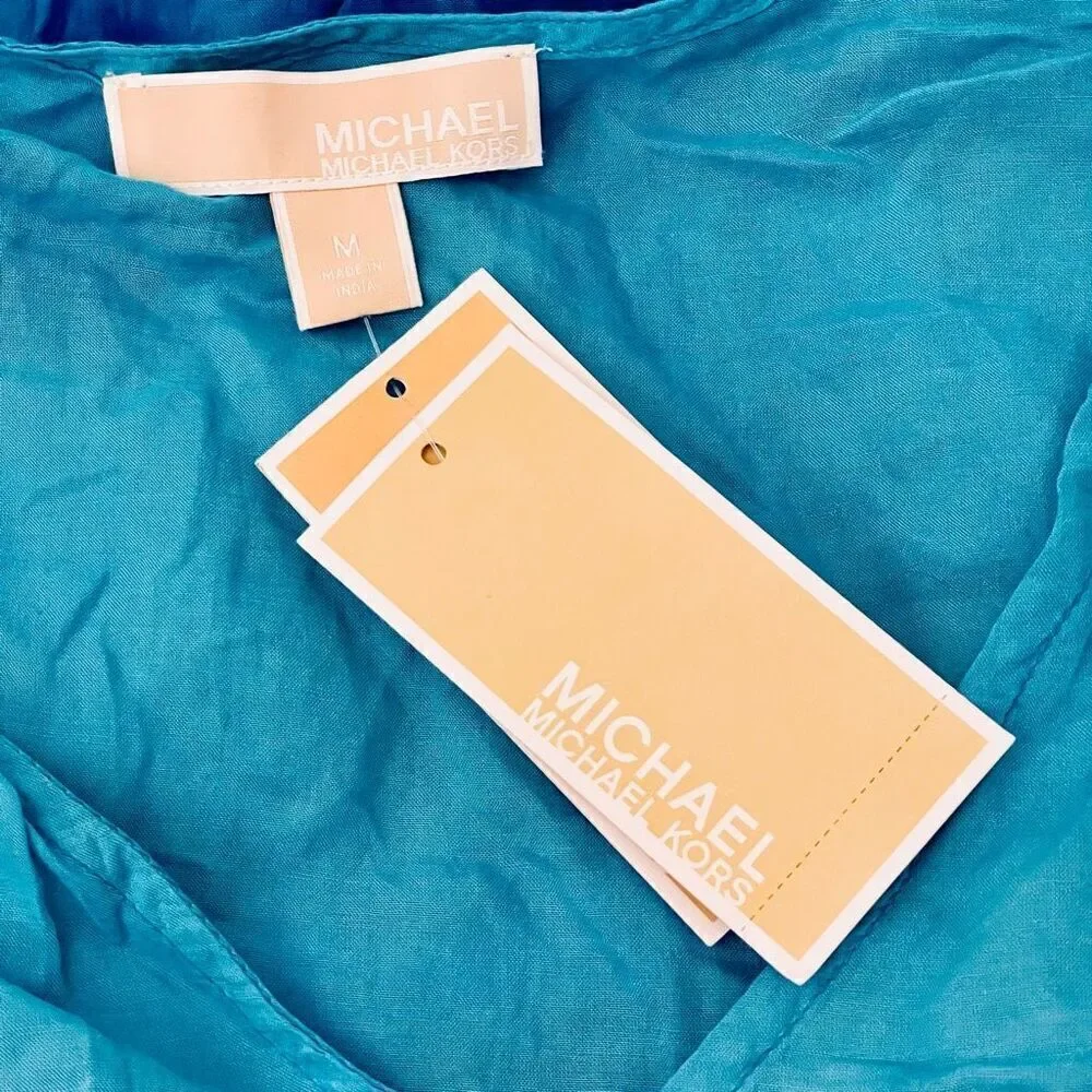 NWT Gorgeous Michael Kors M Blue Tie-Dye Kimono Sleeve Swim Cover-Up Tunic Top